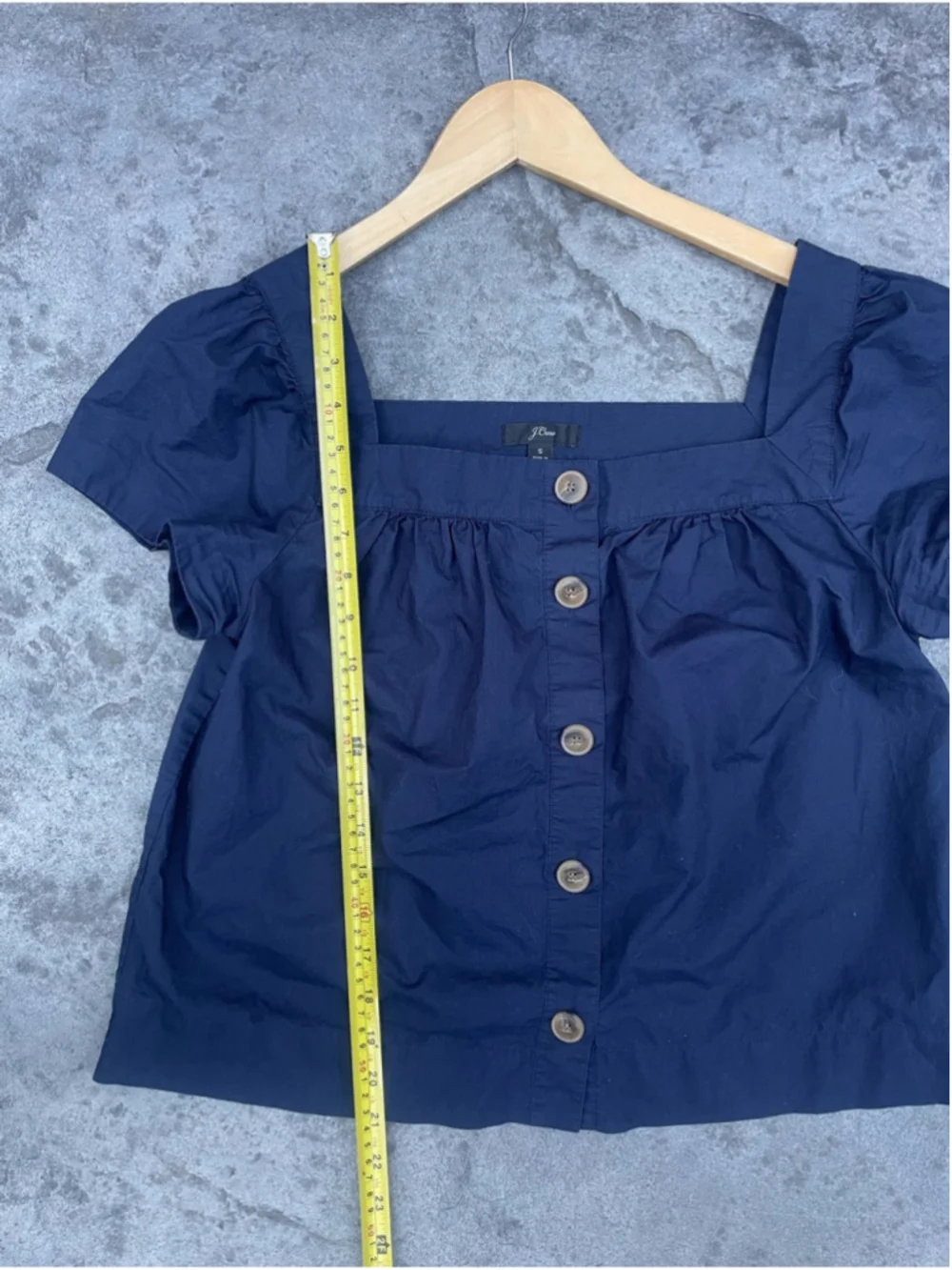 J. Crew Navy Square-Neck Button Puff Sleeve Blouse